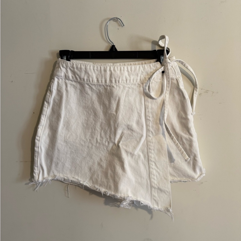Princess Polly ALRITA DENIM SKORT WHITE White Women's Wrap Shorts